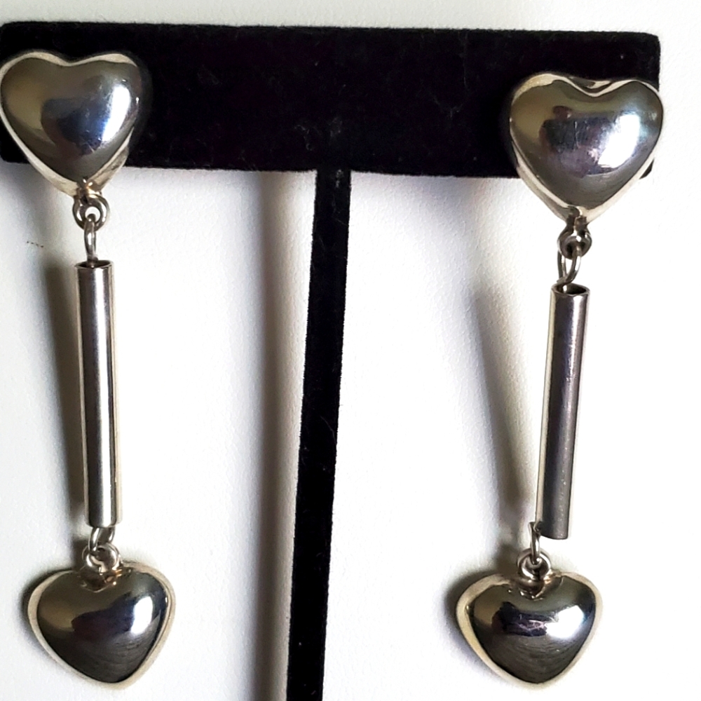 Vintage Heart Sterling Silver Earrings